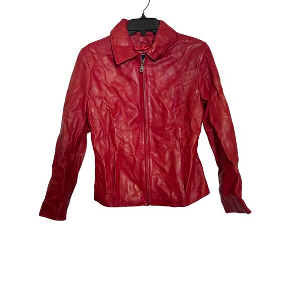 Saguaro Genuine Leather Womens Jacket Small Red Zip Front - Picture 1 of 10